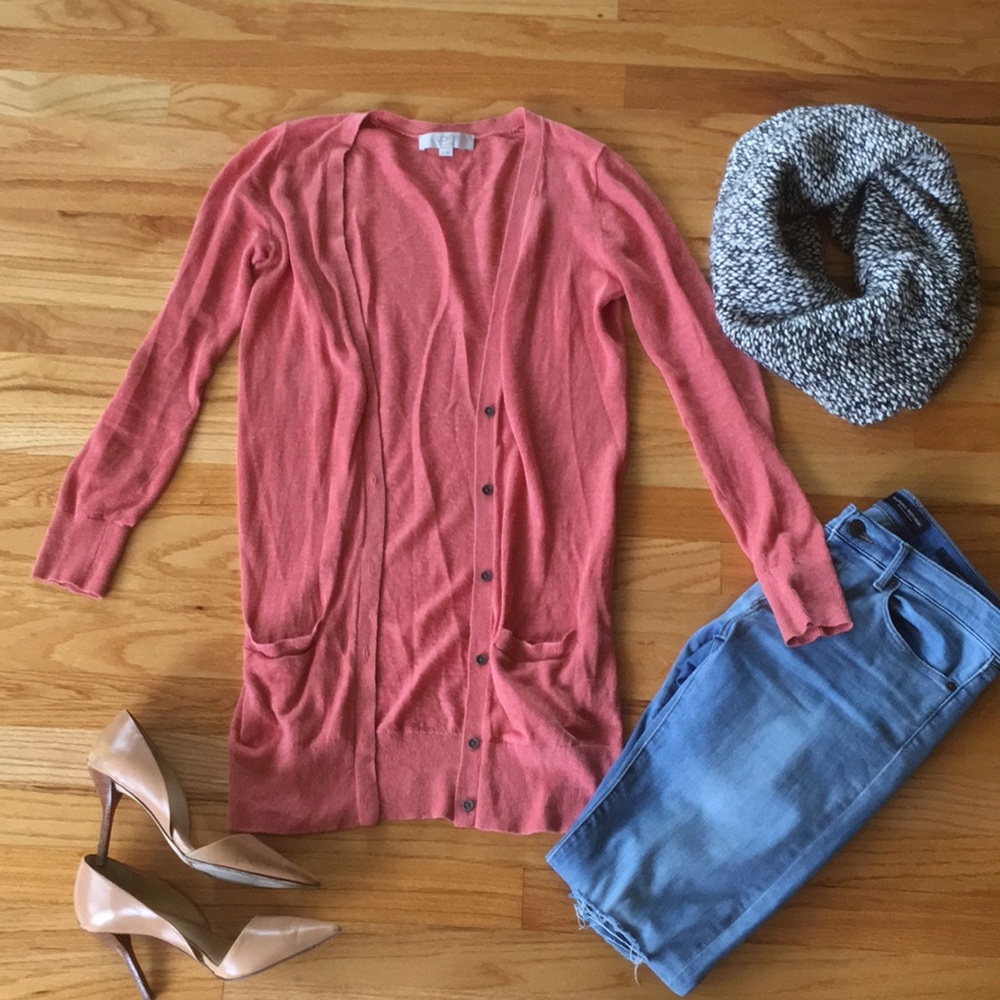 LOFT Coral Button-Up Cardigan